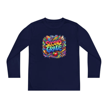 Second Grade Youth Long Sleeve Tee — Colorful School Supplies Back-to-School Shirt