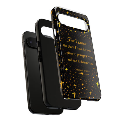 Phone Case — "For I Know" Jeremiah 29:11 Gold Cross Christian Tough Case
