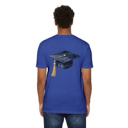 Graduation Cap T-Shirt — Navy Mortarboard with Gold Tassel