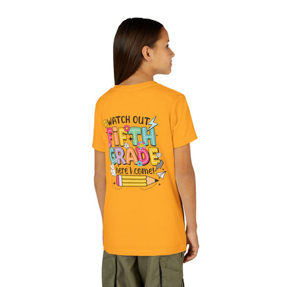 Fifth Grade Here I Come Youth Tee — Colorful Back-to-School Kids Shirt