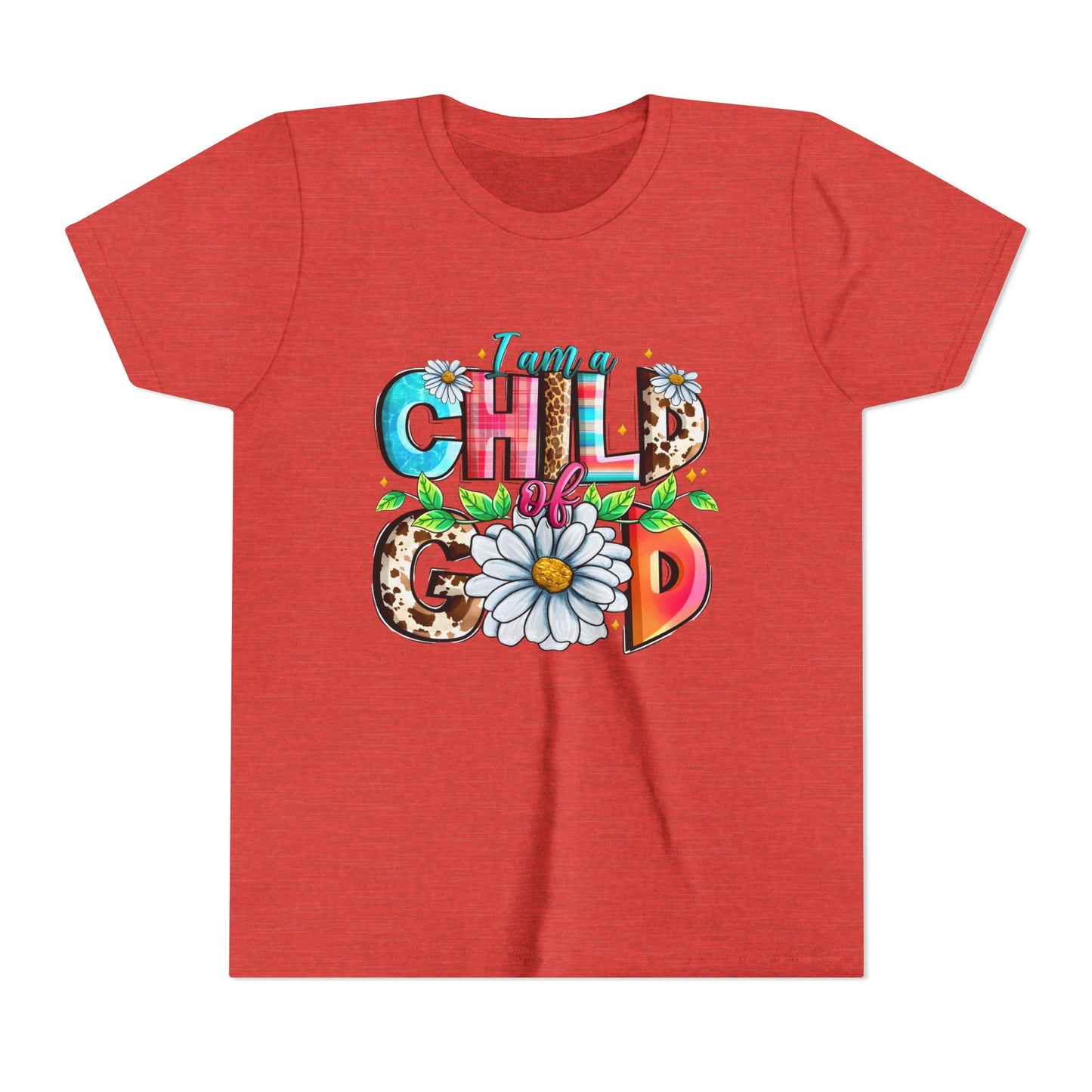 Youth Tee — "I Am a Child of God" Floral Christian Graphic