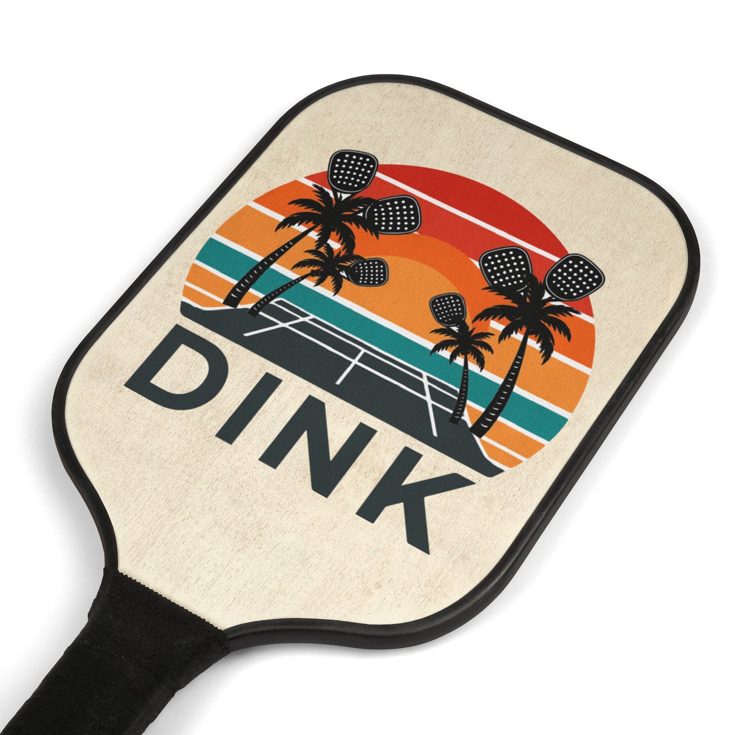 Pickleball Paddle Set - 'DINK' Retro Sunset Design (2 Paddles + Balls)