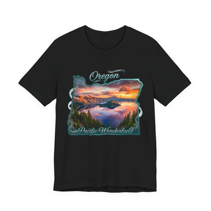 Oregon Pacific Wonderland T‑Shirt — Scenic Sunset State Map Tee