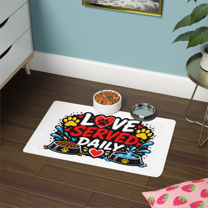 Pet Food Mat — "Love Served Daily" Non-Slip Feeding Mat (12x18)