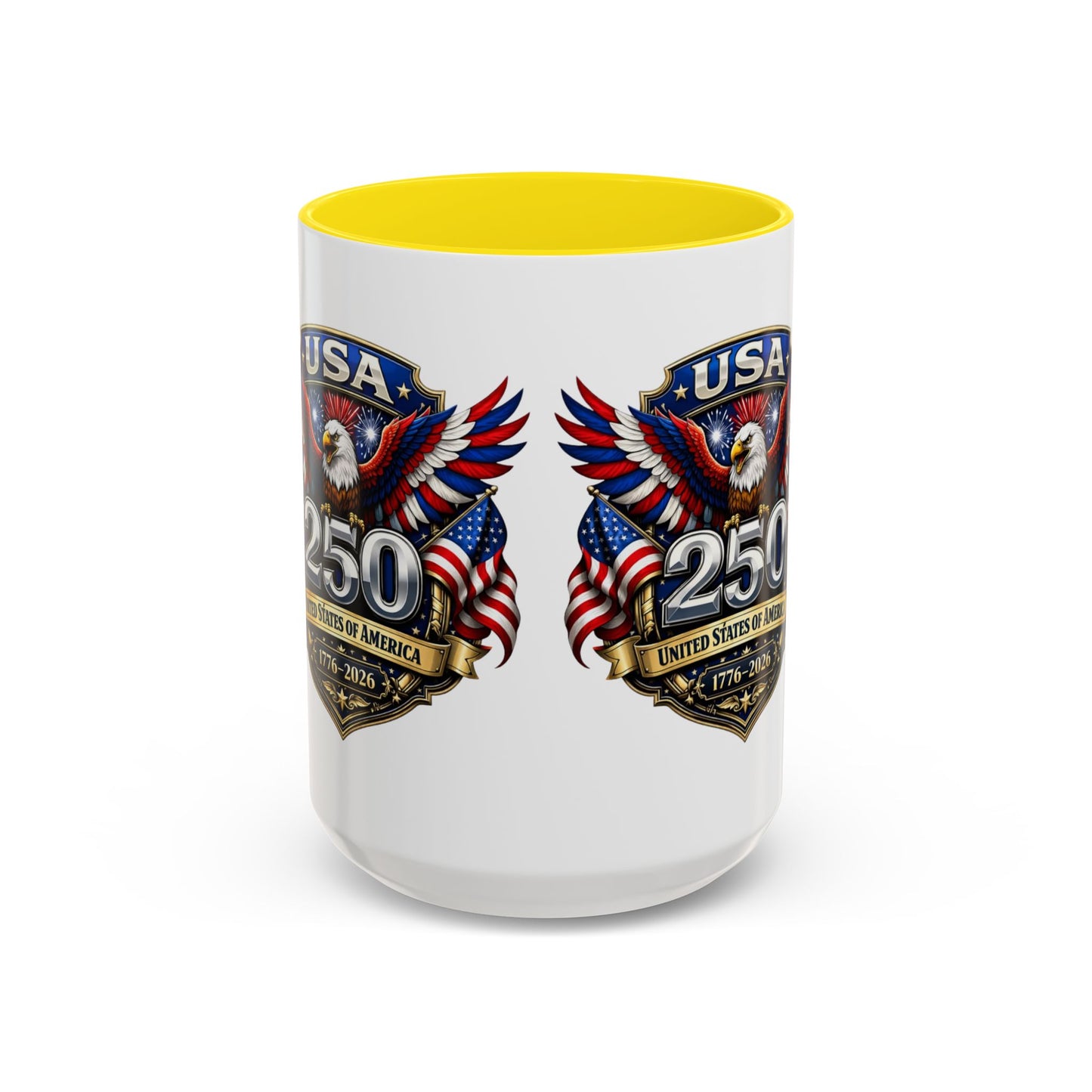 USA 250th Anniversary Accent Coffee Mug – Patriotic Eagle & Flag 1776–2026