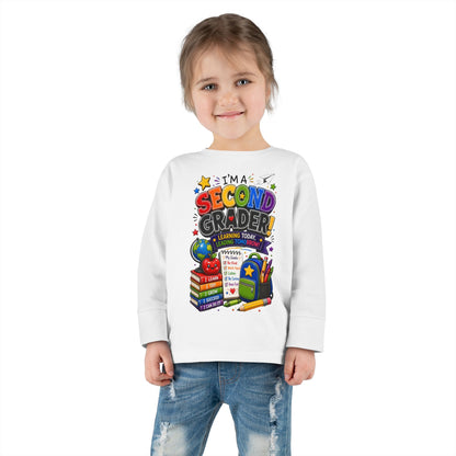 Toddler Long Sleeve Tee — "I'm a Second Grader!" Back-to-School Graphic Shirt
