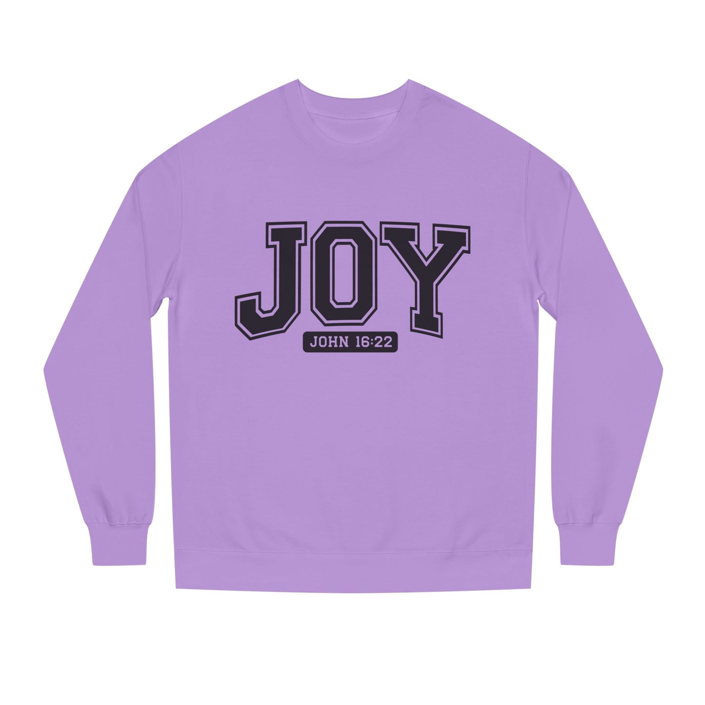 JOY Crewneck Sweatshirt — Bold Collegiate Faith Design (John 16:22)