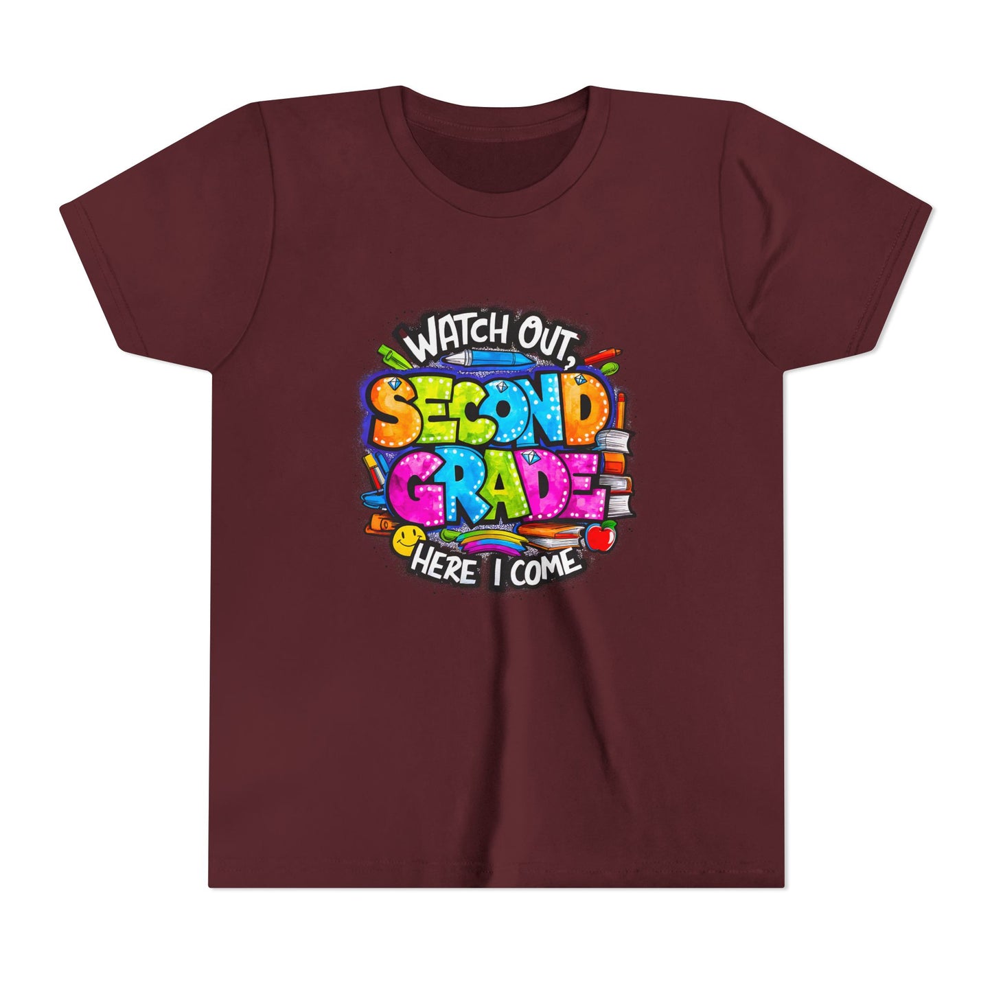 Second Grade Kids Tee - "Watch Out Second Grade Here I Come" Colorful Back-to-School Shirt