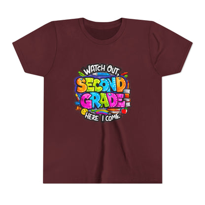 Second Grade Kids Tee - "Watch Out Second Grade Here I Come" Colorful Back-to-School Shirt