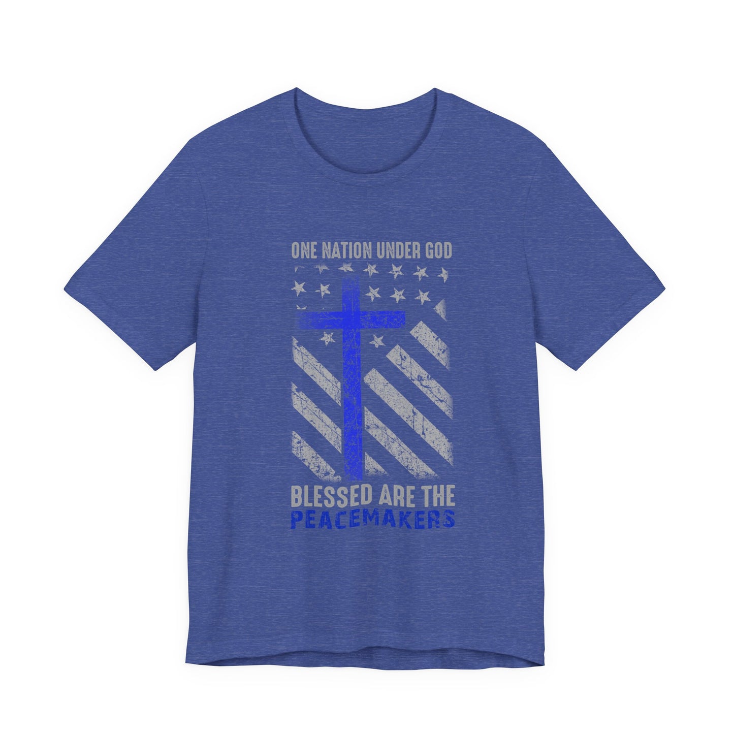 Blessed Are the Peacemakers T‑Shirt — Thin Blue Line Cross, "One Nation Under God" Patriotic Police Tee