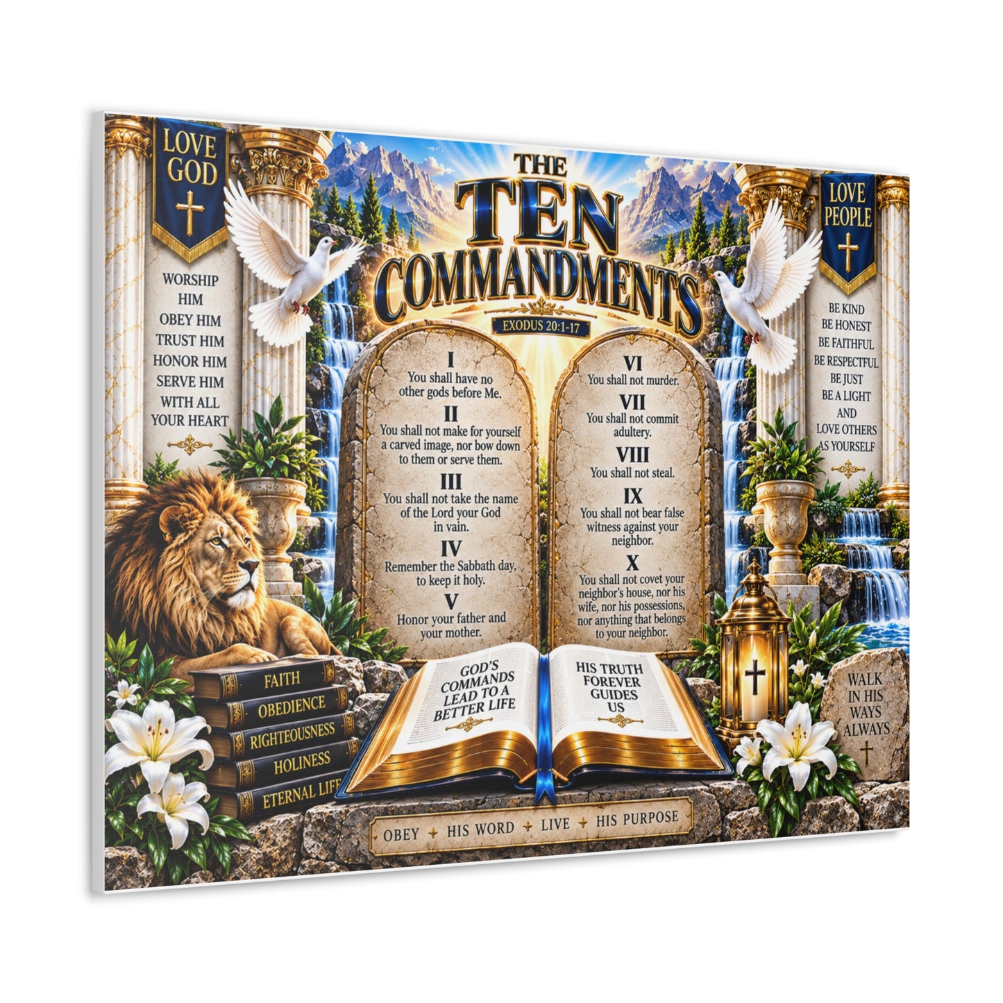 Ten Commandments Scripture Canvas Wall Art — Inspirational Christian Home Decor