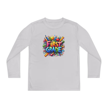 First Grade Youth Long Sleeve Tee — Colorful Back-to-School Shirt