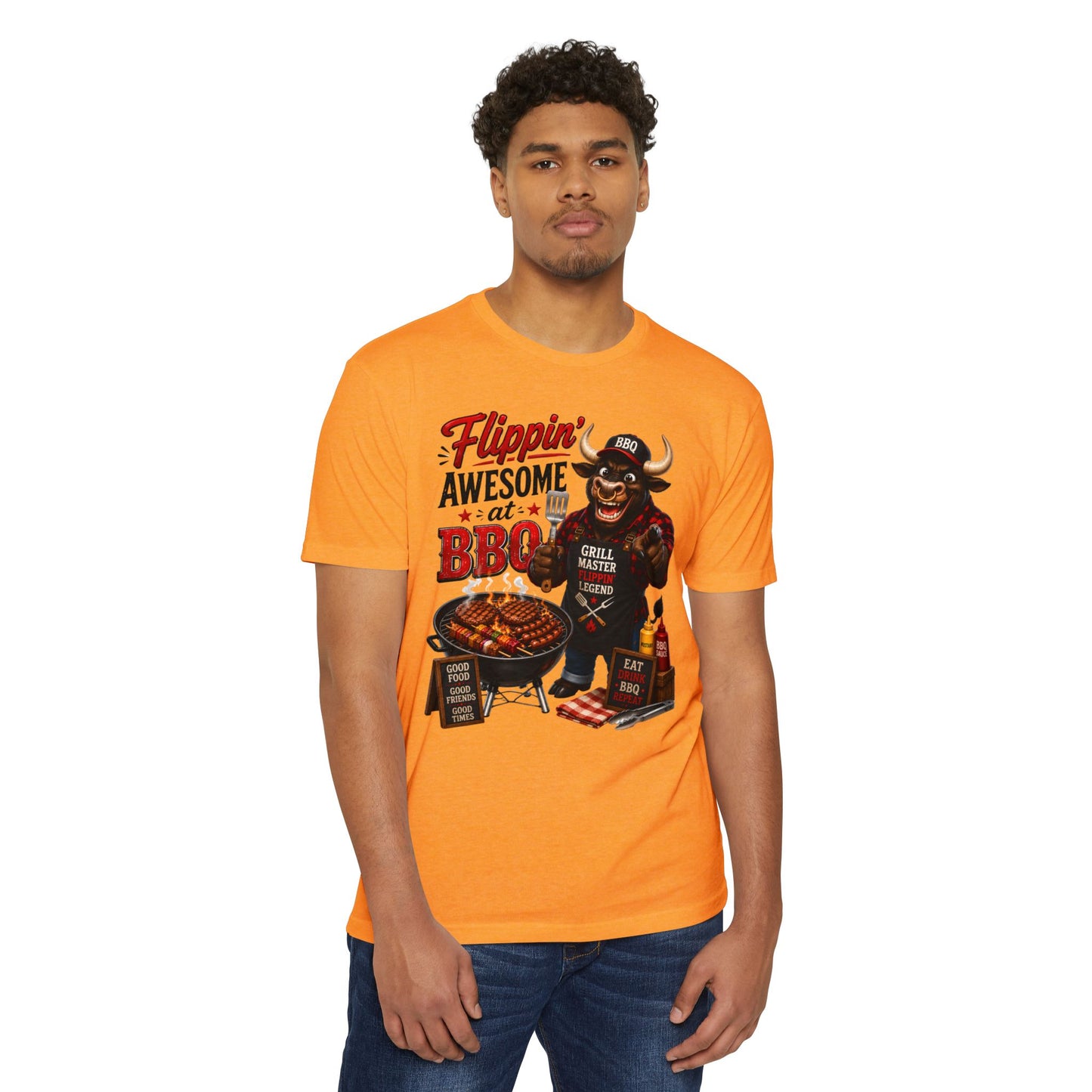 Flippin' Awesome at BBQ T-Shirt — Grill Master Bull Graphic Tee
