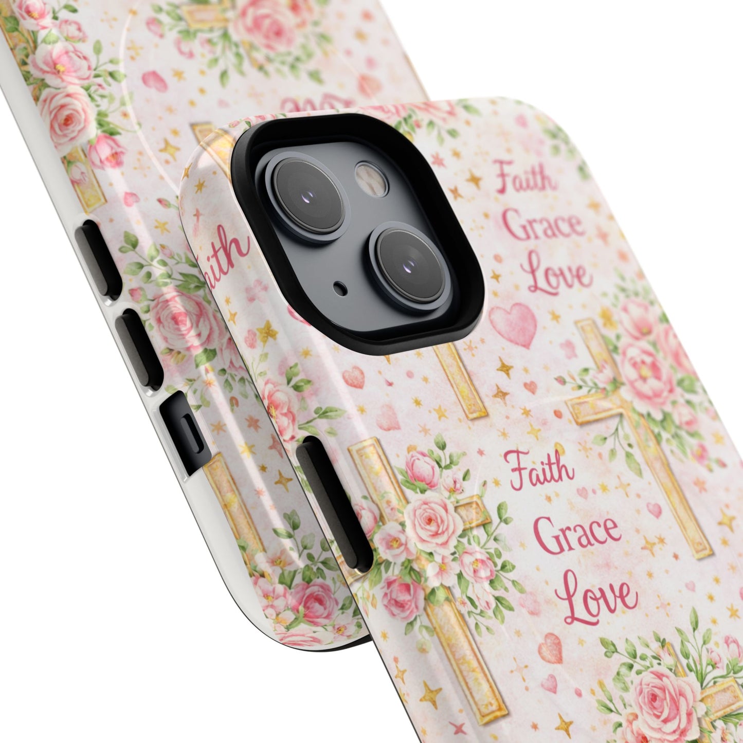 Faith Grace Love Tough Magnetic Phone Case — Floral Cross Protective Cover