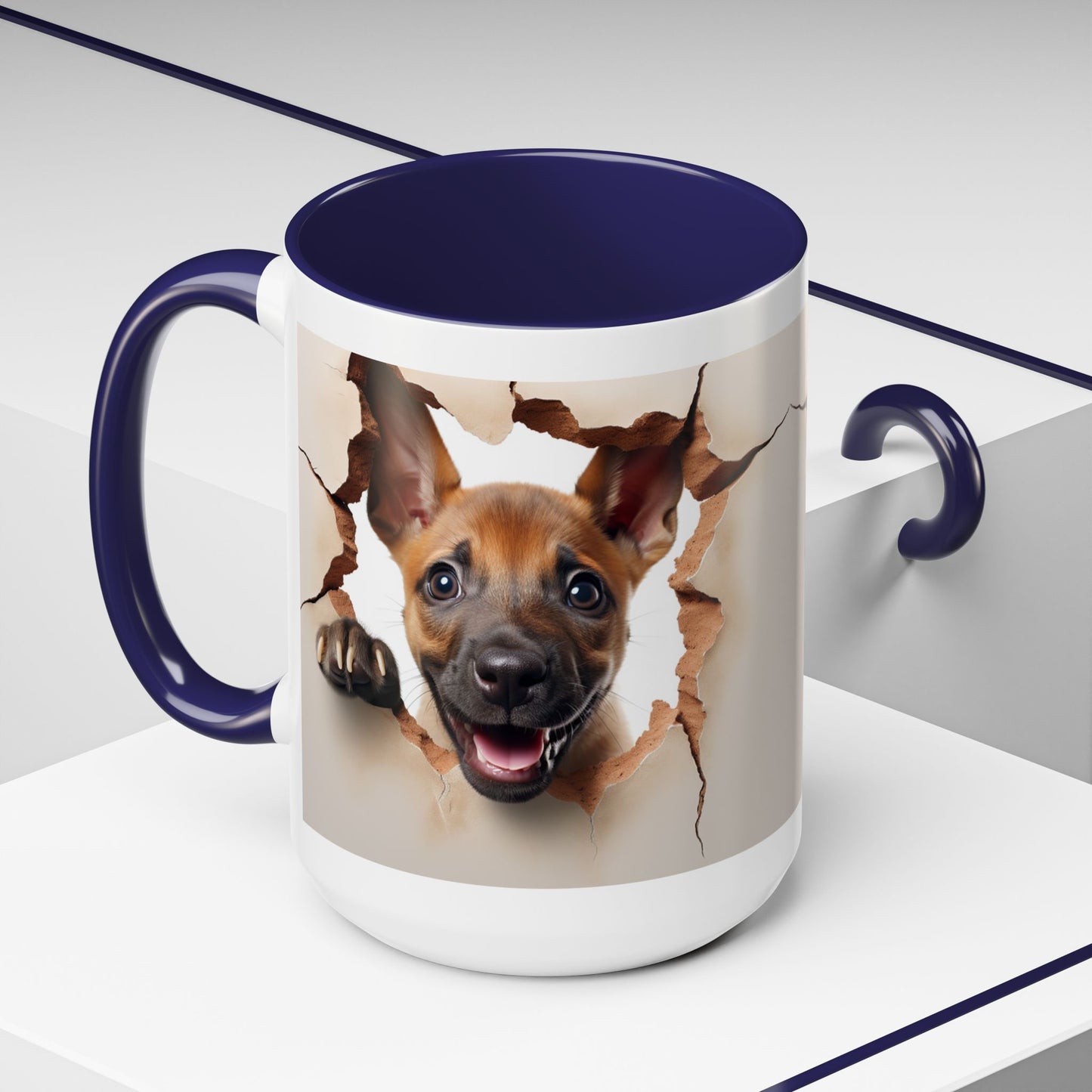 Dog Peeking Through Paper Accent Coffee Mug (11/15oz)