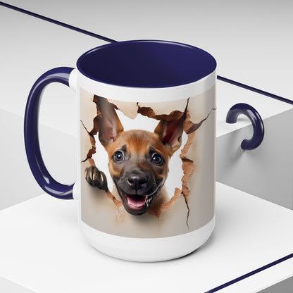 Dog Peeking Through Paper Accent Coffee Mug (11/15oz)