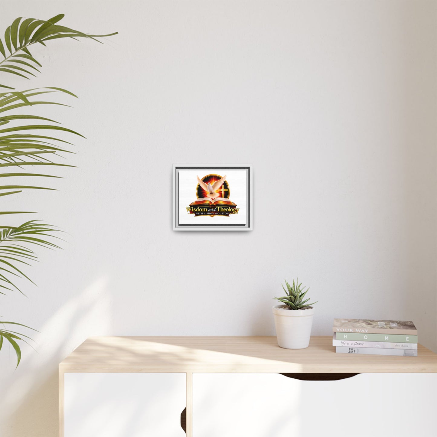 Framed Canvas Print — "Wisdom and Theology" Dove & Bible Wall Art