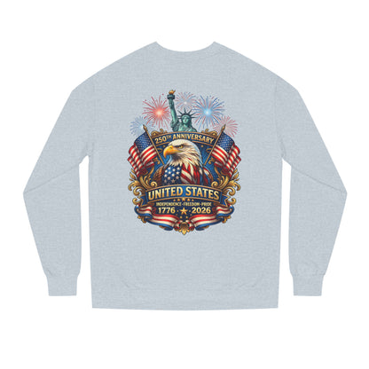 250th Anniversary United States Sweatshirt — Patriotic Eagle, Flags & Fireworks (1776–2026)