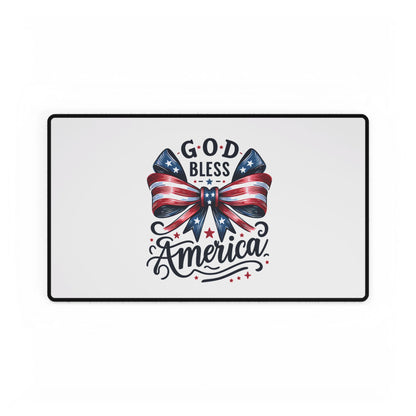 Patriotic "God Bless America" Desk Mat — USA Flag Bow Gaming & Office Desk Pad