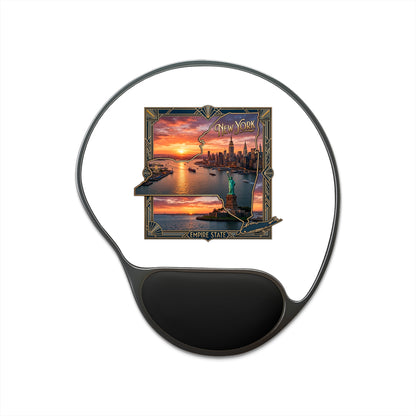 New York Sunset Mouse Pad with Wrist Rest — Empire State Skyline Design