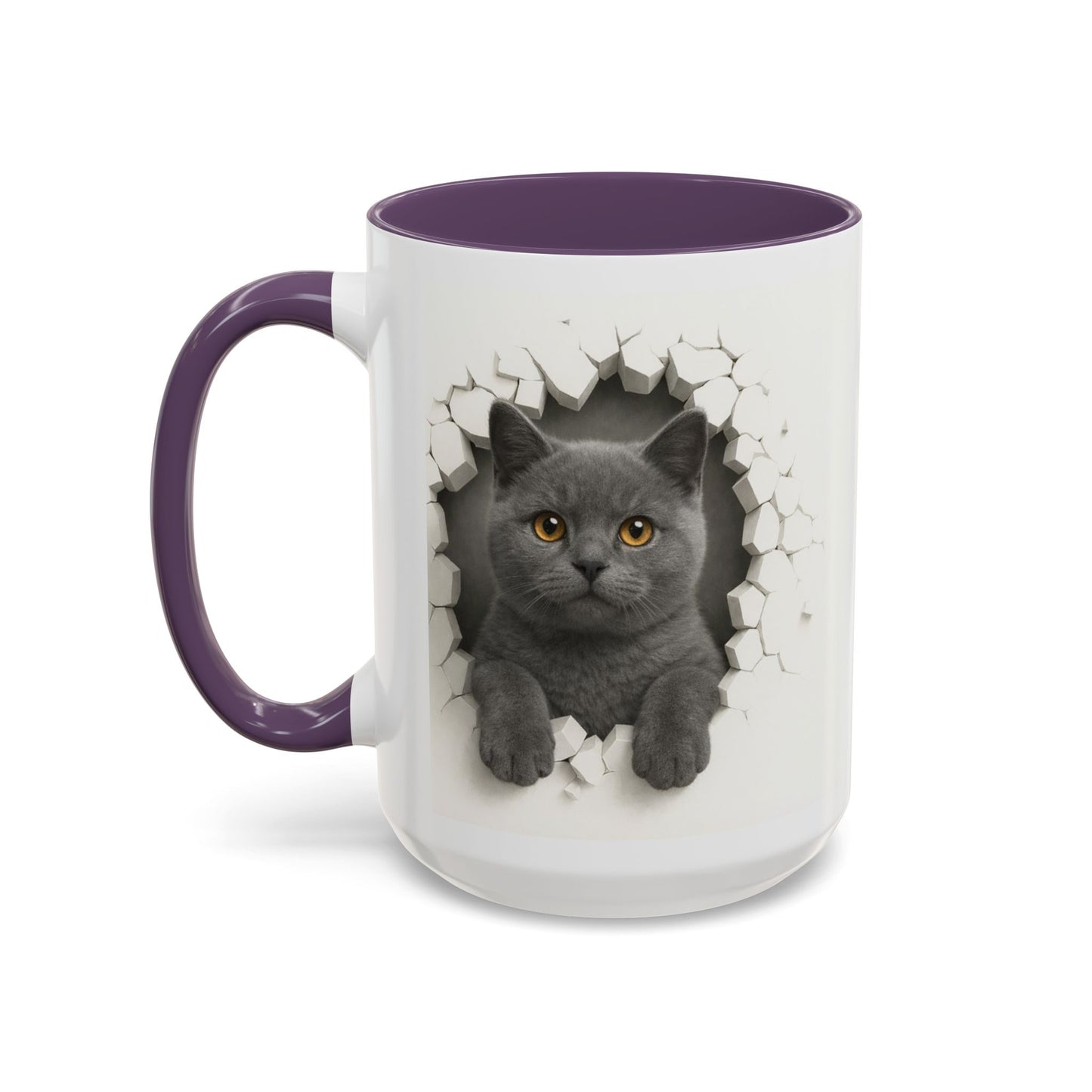 Peekaboo Grey Cat Accent Coffee Mug – Cute 11/15oz Cat Lover Gift