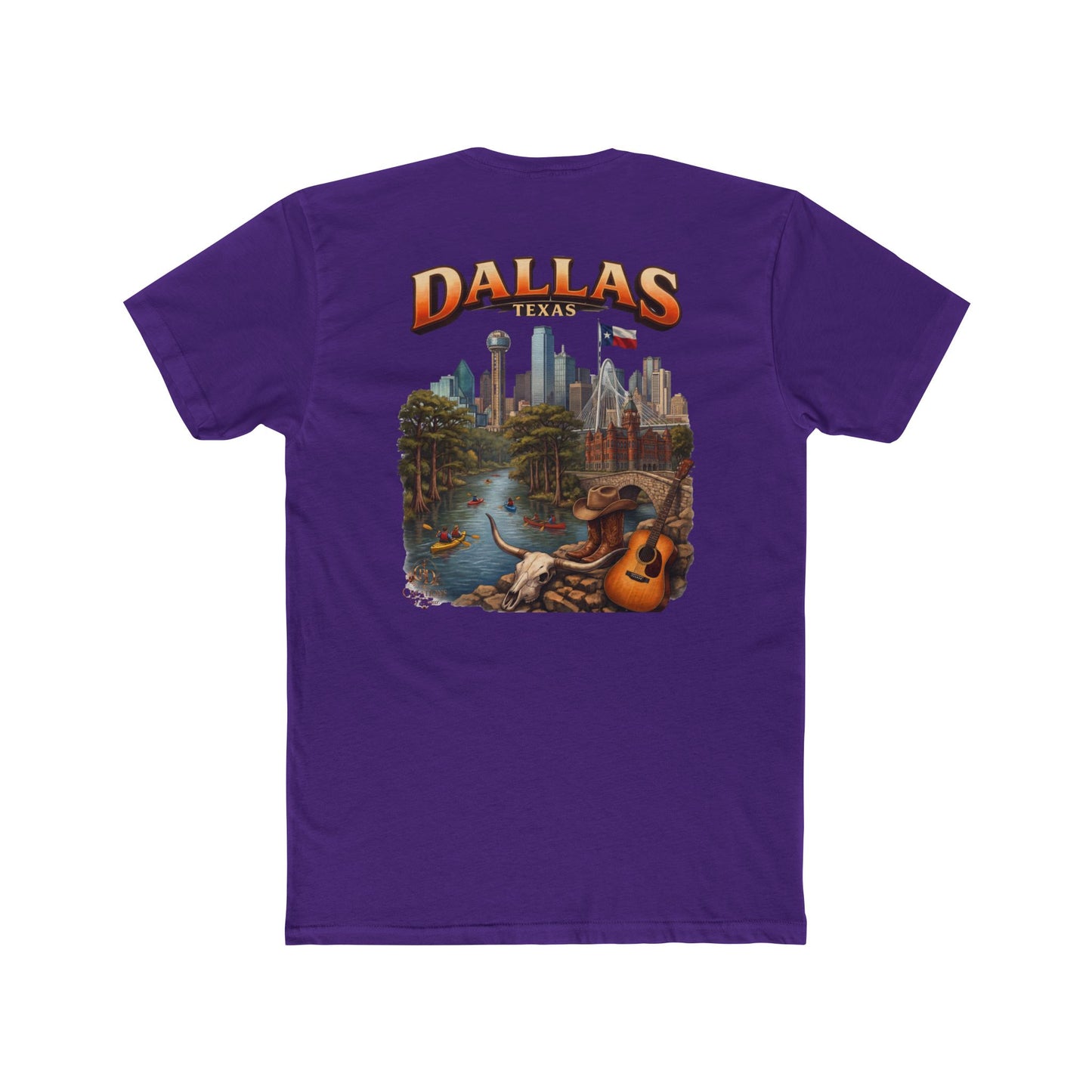 Dallas Skyline Graphic Tee — Retro Cityscape with Guitar