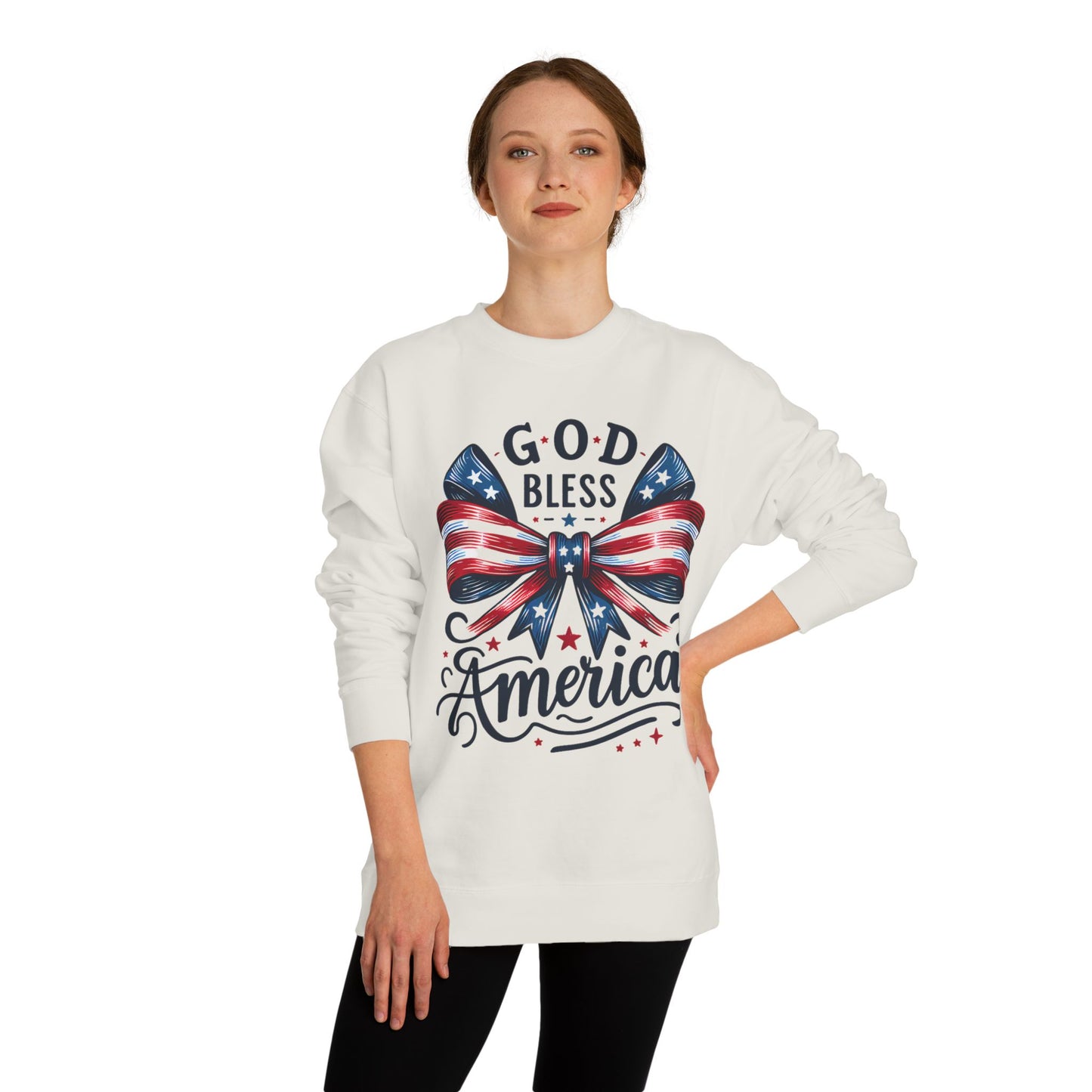 God Bless America Sweatshirt — Patriotic American Flag Bow Crewneck