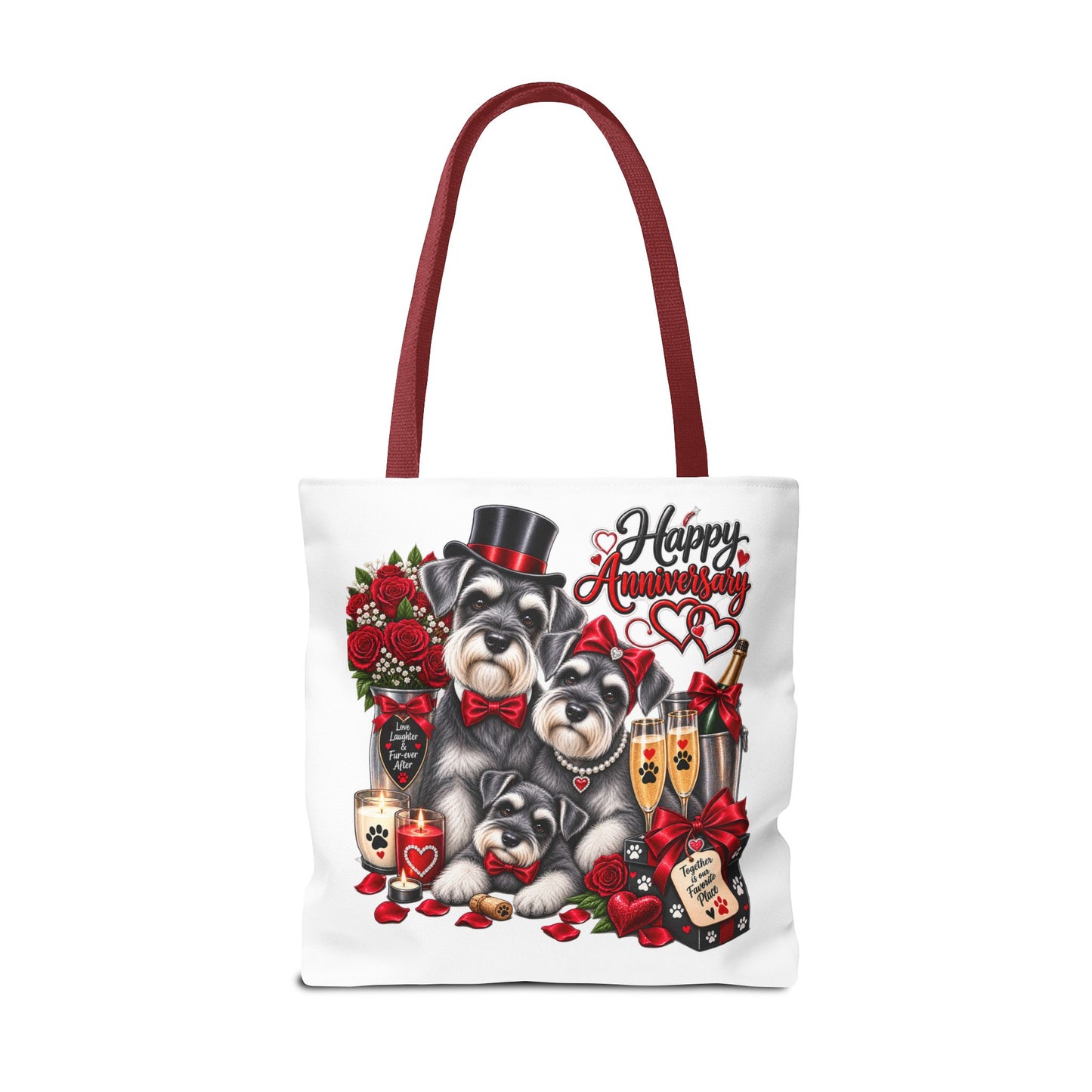 Anniversary Schnauzer Tote Bag — "Happy Anniversary" Romantic Floral Gift