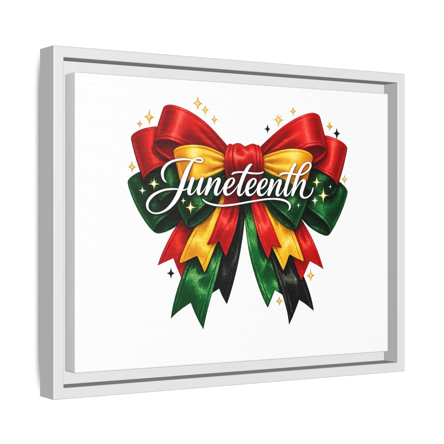Juneteenth Framed Canvas Print – Festive Red, Green & Gold Ribbon Wall Art