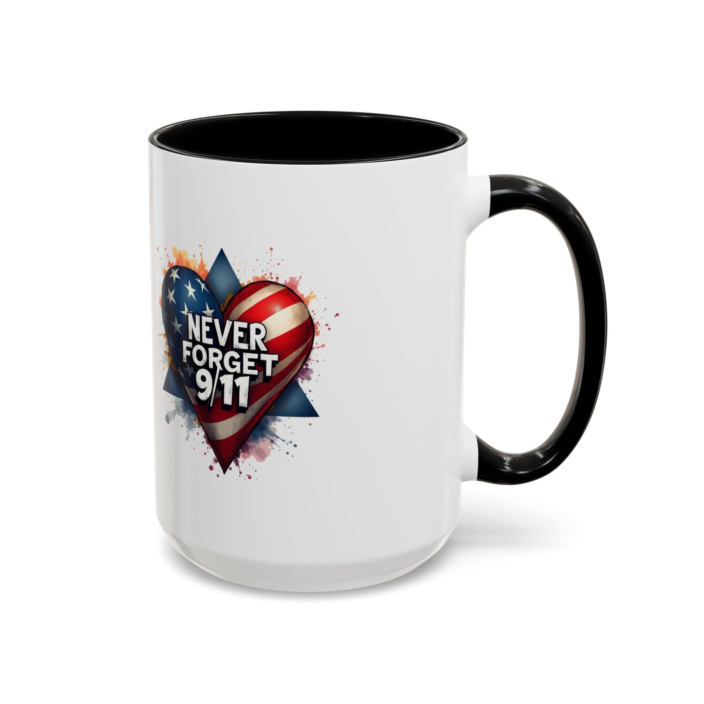 Never Forget 9/11 Heart Accent Coffee Mug – Patriotic Memorial 11/15oz