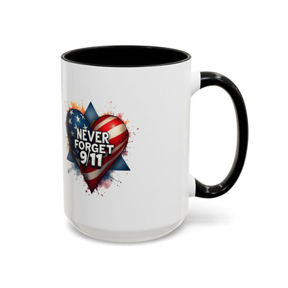 Never Forget 9/11 Heart Accent Coffee Mug – Patriotic Memorial 11/15oz