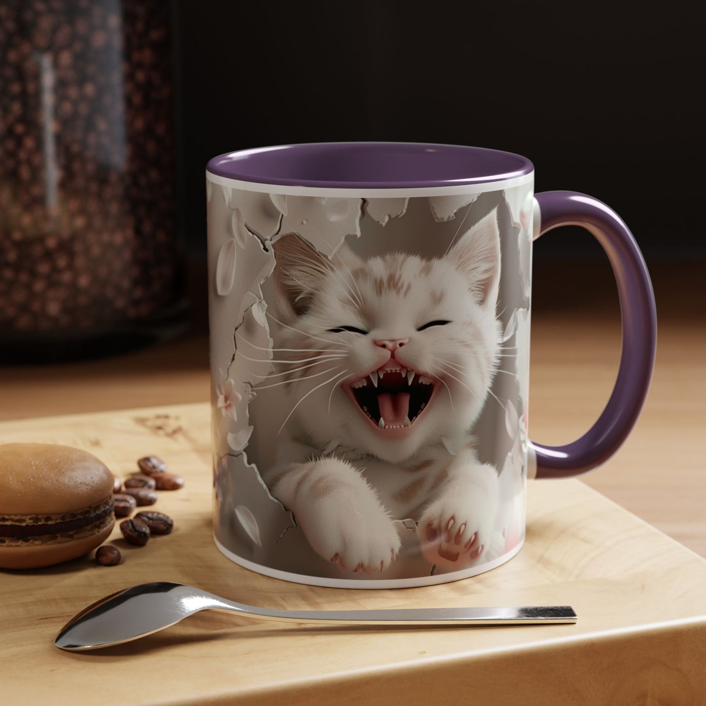 Playful Kitten Accent Coffee Mug — Cute Cat Floral 11/15oz