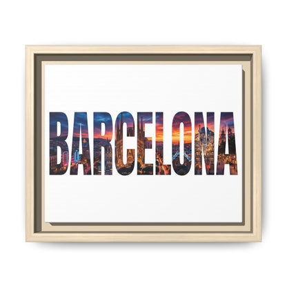 Barcelona Photo-Text Matte Canvas Print — Framed Cityscape Wall Art