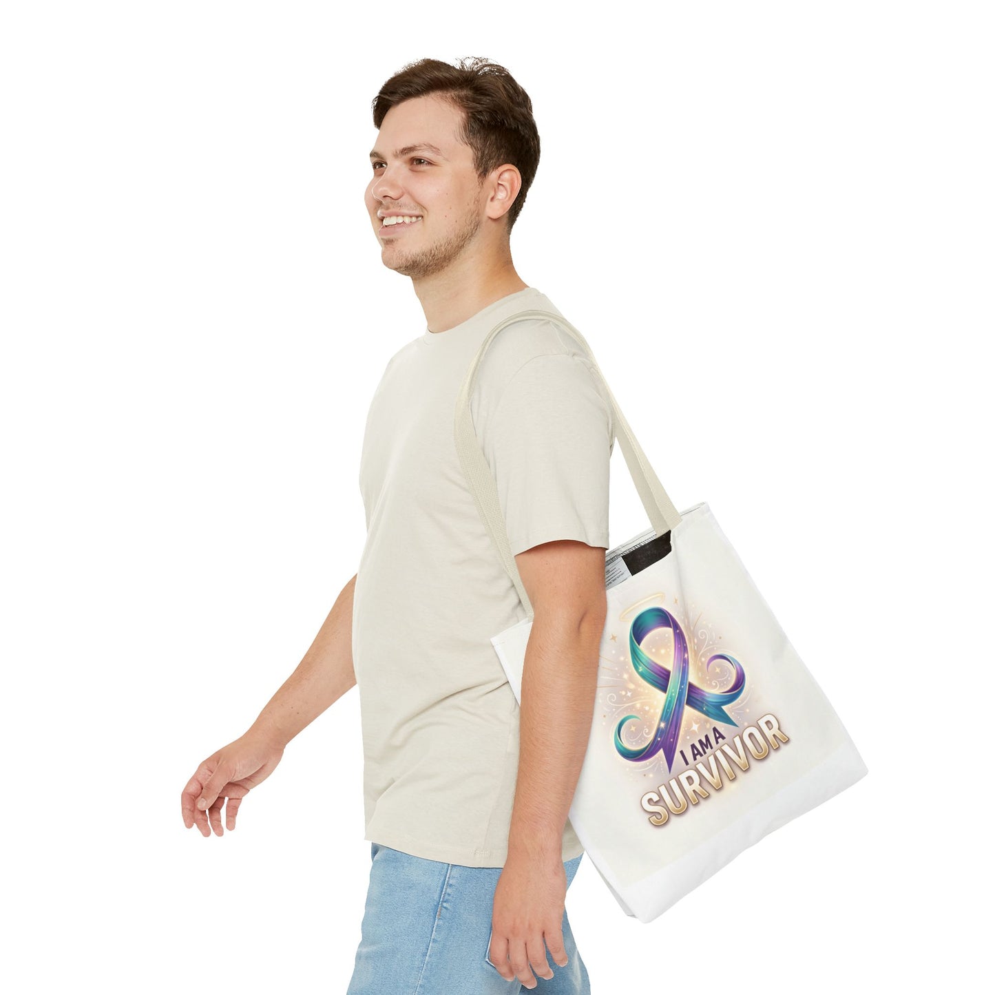 Survivor Ribbon Tote Bag - "I Am a Survivor" Awareness Reusable Shopper