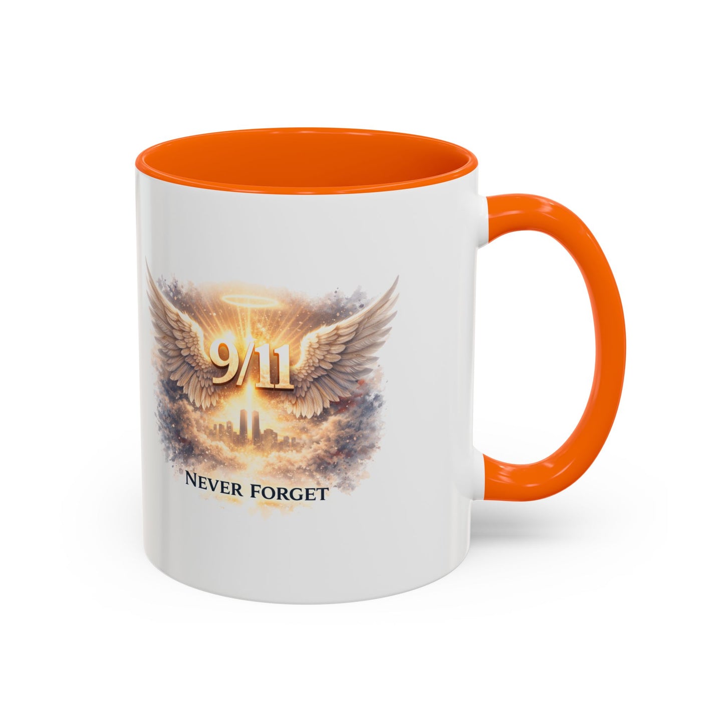 9/11 Never Forget Accent Coffee Mug — Memorial Tribute Ceramic Mug