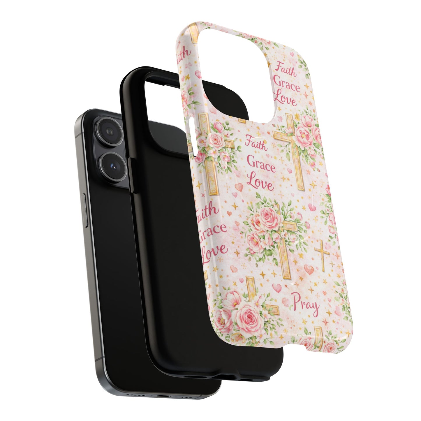 Faith Grace Love Tough Magnetic Phone Case — Floral Cross Protective Cover