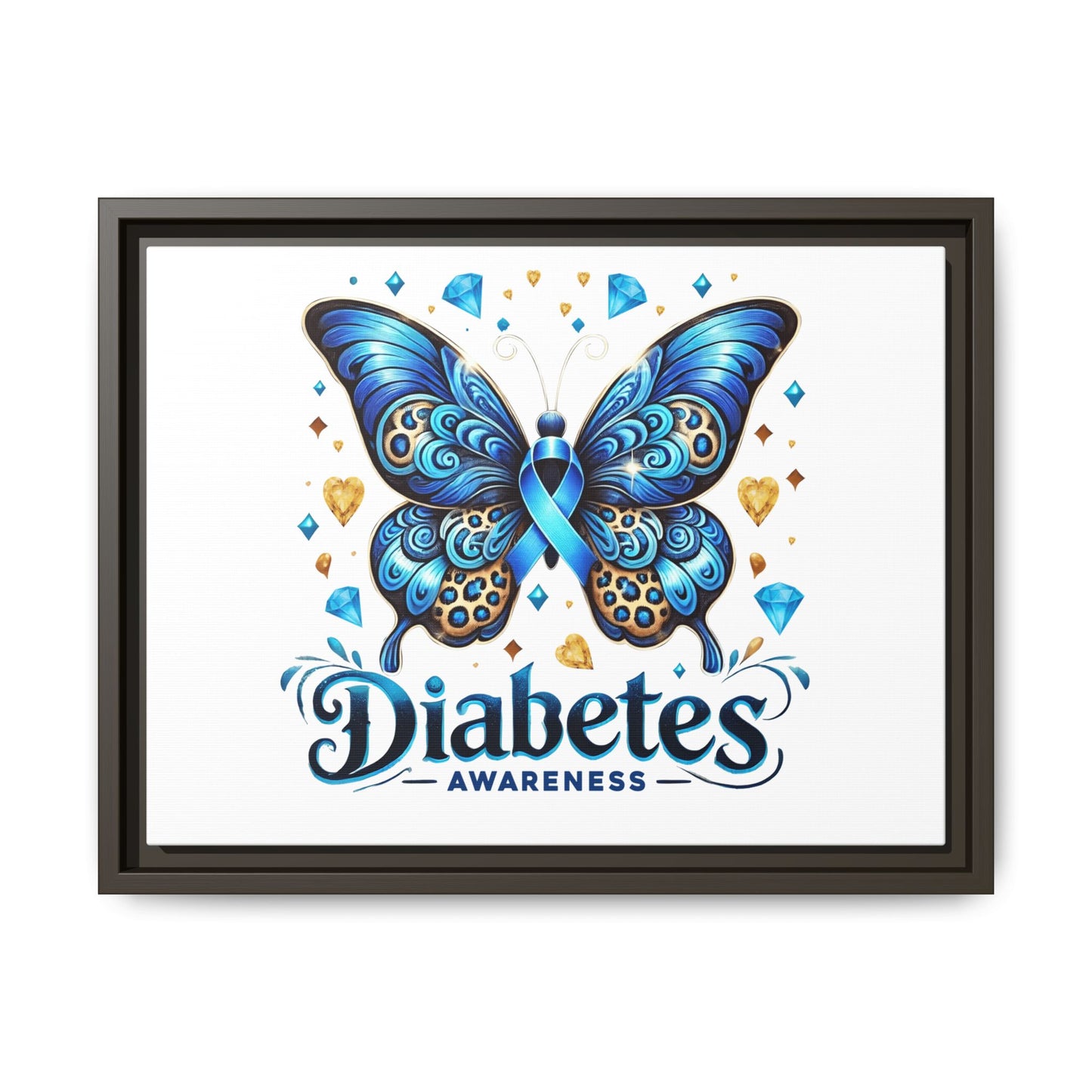 Diabetes Awareness Blue Ribbon Butterfly Matte Framed Canvas