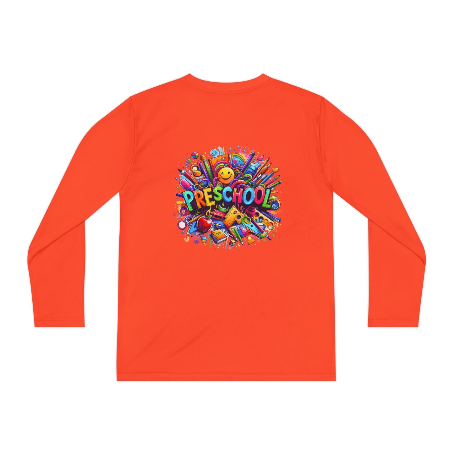 Youth Preschool Long Sleeve Tee - Colorful School Supplies Design