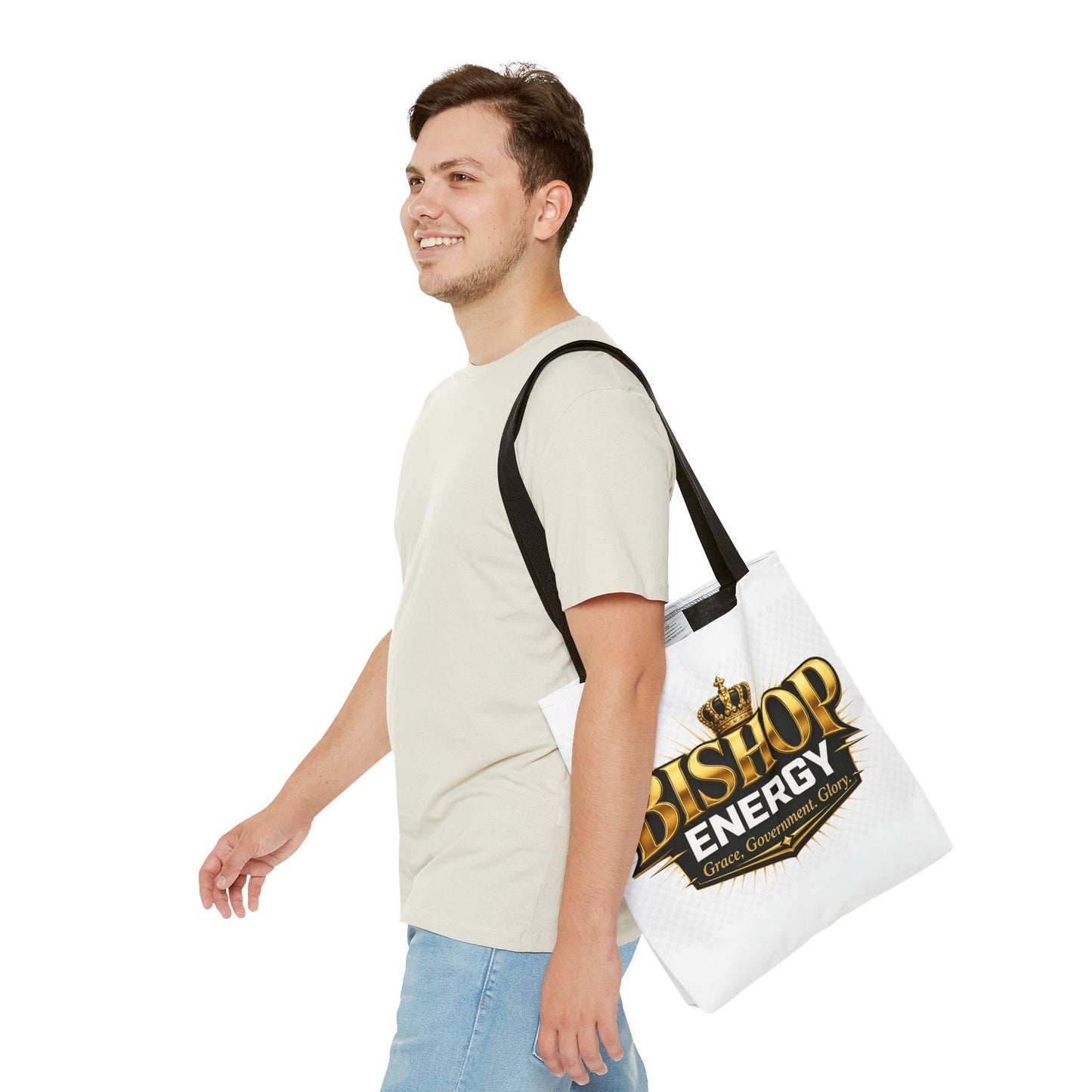 Bishop Energy Tote Bag — Gold Crown Logo Tote for Church Leaders & Faith Events