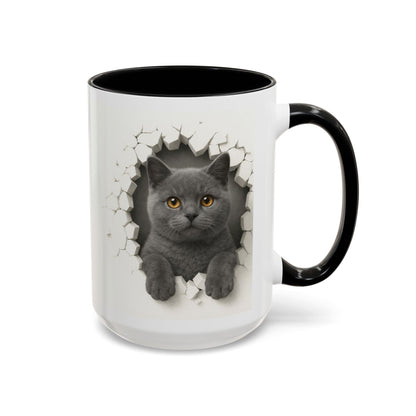 Peekaboo Grey Cat Accent Coffee Mug – Cute 11/15oz Cat Lover Gift