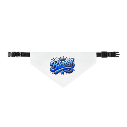 Blessed Clip-On Pet Bandana — Blue Script Design for Dogs & Cats