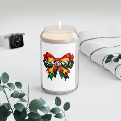 Juneteenth Scented Soy Candle 13.75oz — Festive Red, Green & Gold Ribbon