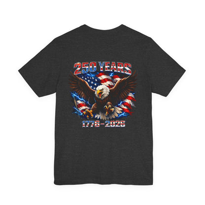 250 Years Bald Eagle American Flag T-Shirt — 1776–2026 Patriotic Tee