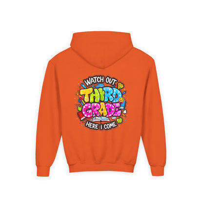 Third Grade Hoodie — "Watch Out Third Grade Here I Come" Kids Back-to-School Sweatshirt