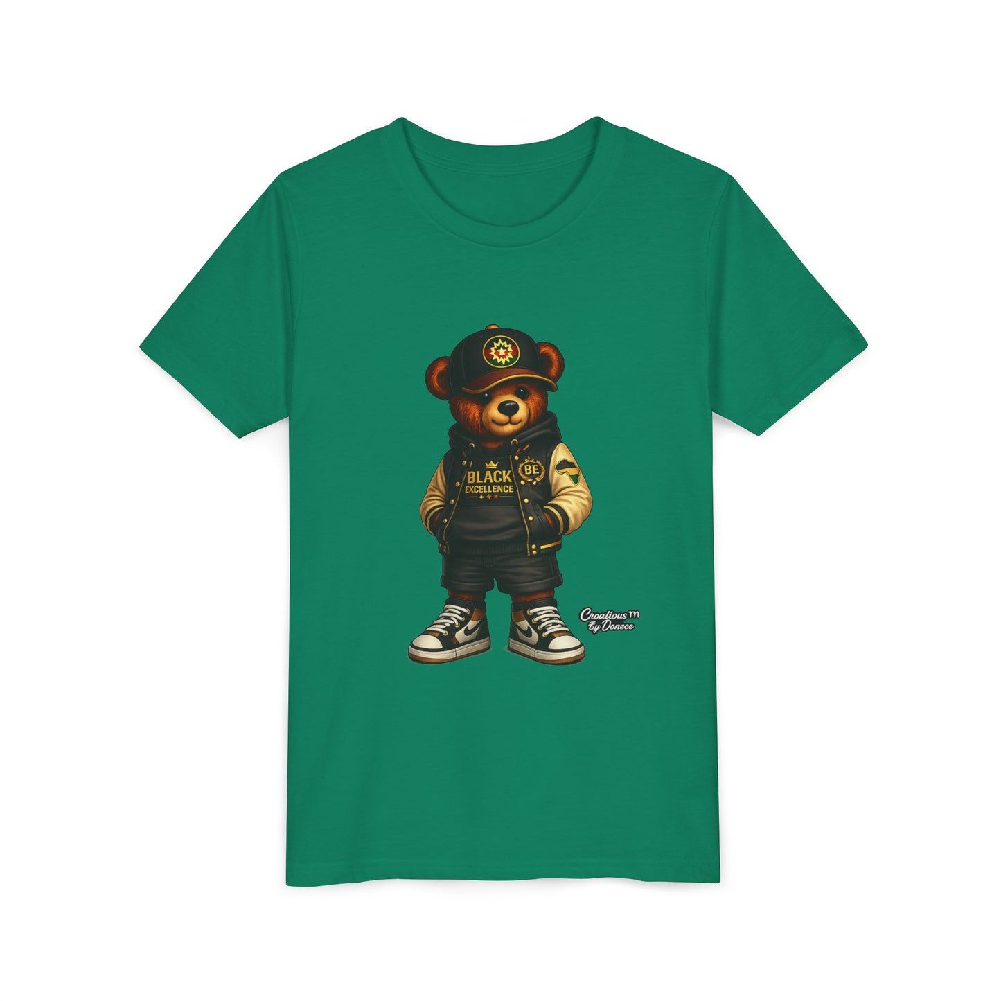 Youth Tee — Streetwear Teddy Bear Graphic (Black Varsity)