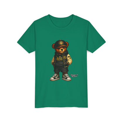 Youth Tee — Streetwear Teddy Bear Graphic (Black Varsity)