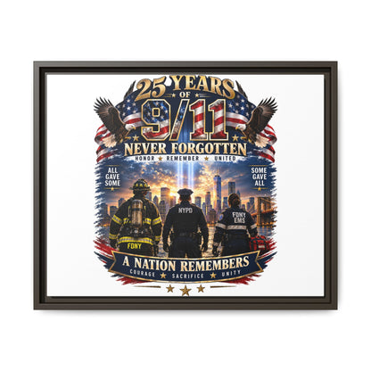 25 Years of 9/11 Never Forgotten Matte Canvas Print — Tribute Framed Wall Art