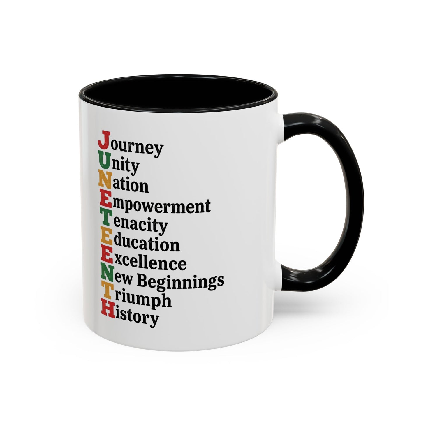 Juneteenth Acronym Accent Coffee Mug – Journey Unity Nation Empowerment (11/15oz)