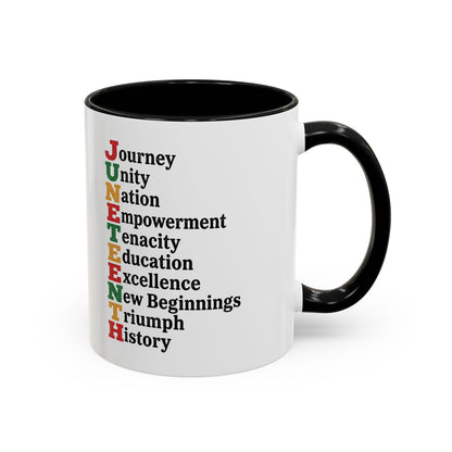 Juneteenth Acronym Accent Coffee Mug – Journey Unity Nation Empowerment (11/15oz)