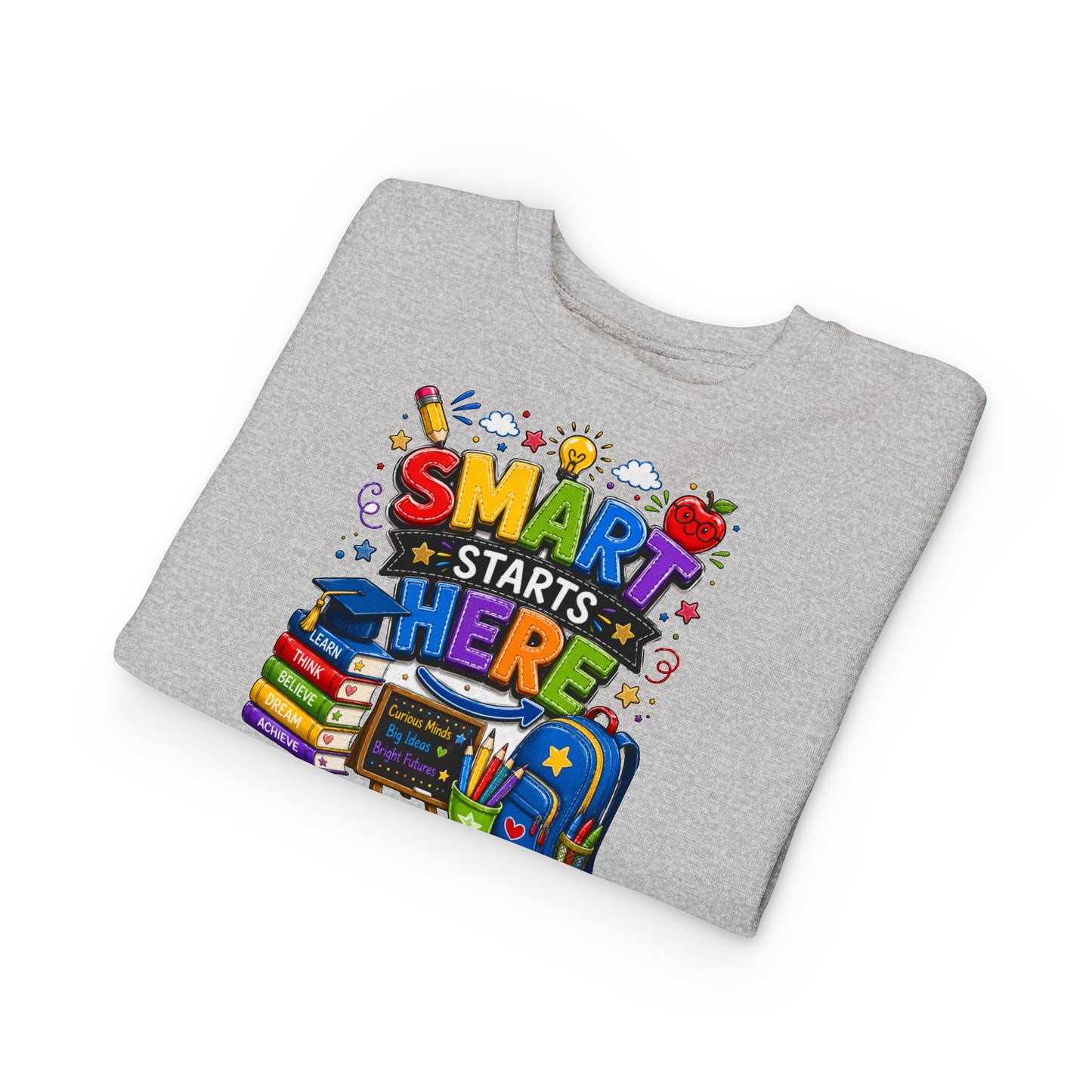 Toddler Sweatshirt — "Smart Starts Here" Back-to-School Kids Crewneck